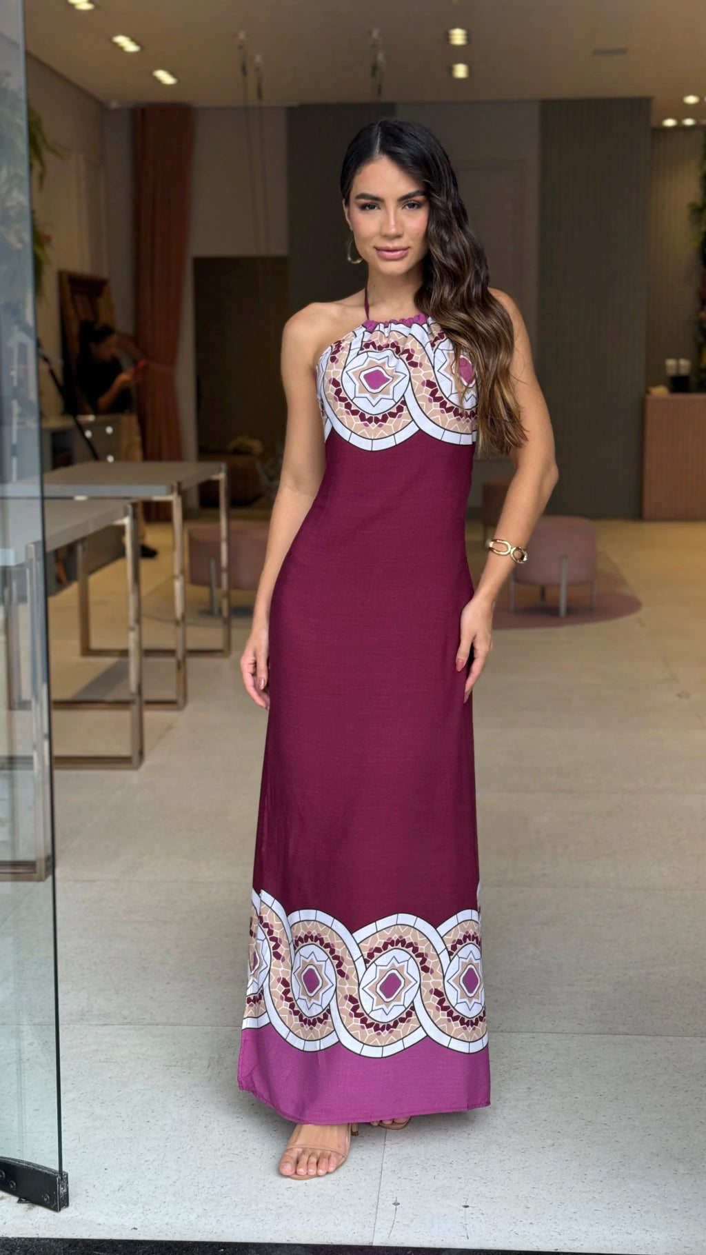 Vestido Viscolinho Ella Marsala Estampado